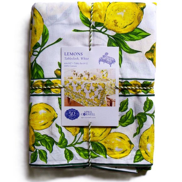 April Cornell Lemons Tablecloth 60 x 102 Table for 8-12 Oblong 100% Cotton New - Picture 2 of 3